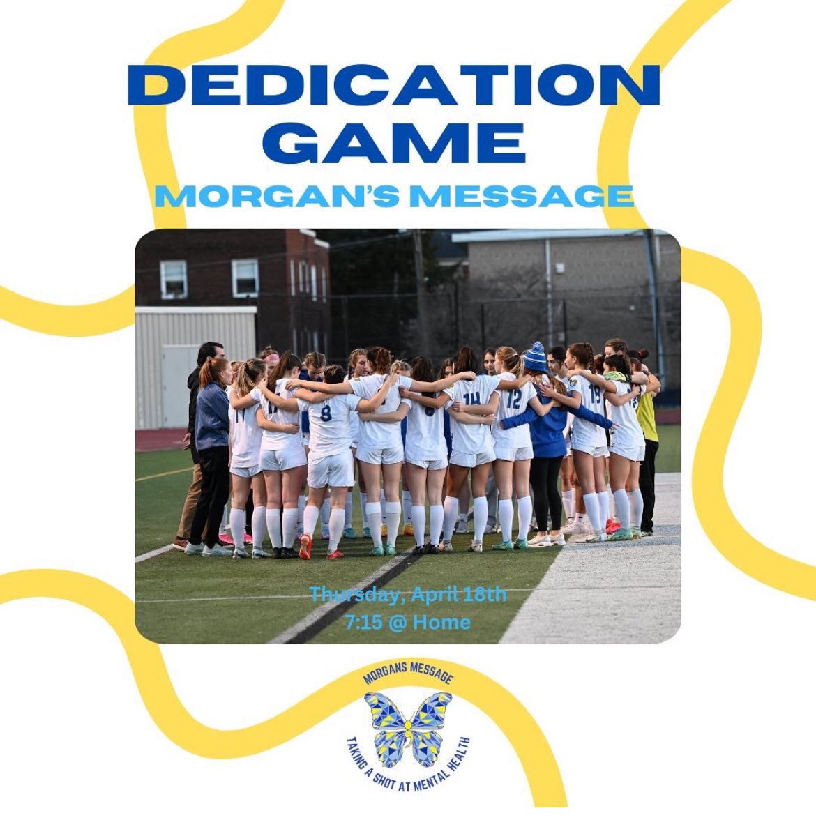 Last week we dedicated our varsity girls soccer game in support of Morgan’s Message to raise awareness for student athlete mental health @MorgansMessage 🦋@RobinsonRams 💙💛#MentalHealthMatters
