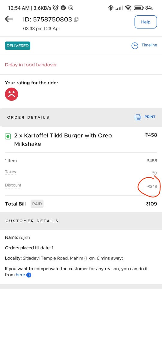 omkarmestry2's tweet photo. Upon reviewing the transaction, it appears that the applied discount exceeds the maximum specified amount. As such, I kindly request justification for the discrepancy and a detailed explanation of how the discount amount was calculated. @deepigoyal @zomato https://t.co/yhcMMeKV9v