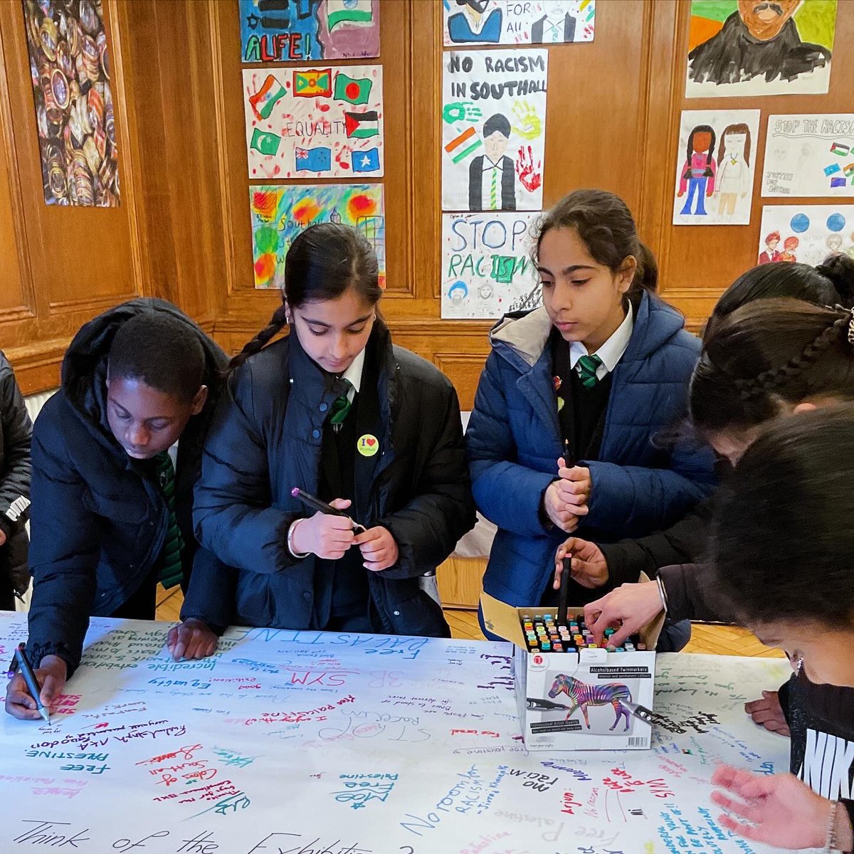 Year 7s joined 100s of other children for the Southall Resists Day to mark the 45th anniversary of the Southall uprising and death of Blair Peach. A truly memorable day. @SouthallCommAll @JohnLyonCharity @AHRC_India @UArts @VHSchool #southallresists
