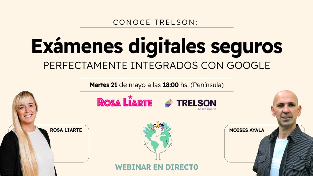 rosaliarte's tweet image. 📢 ¡Profes! ¡Nuevo webinar en directo gratuito!⁠ 21 de mayo a las 18:00⁠
⁠
💻 Conoce Trelson, y realiza exámenes online integrados con Google Workspace⁠
⁠
🤩 Me acompañará @mayalamontero
⁠
🔗 Inscripción l8r.it/klf4
⁠
#claustrovirutual #trelson #googleforedu