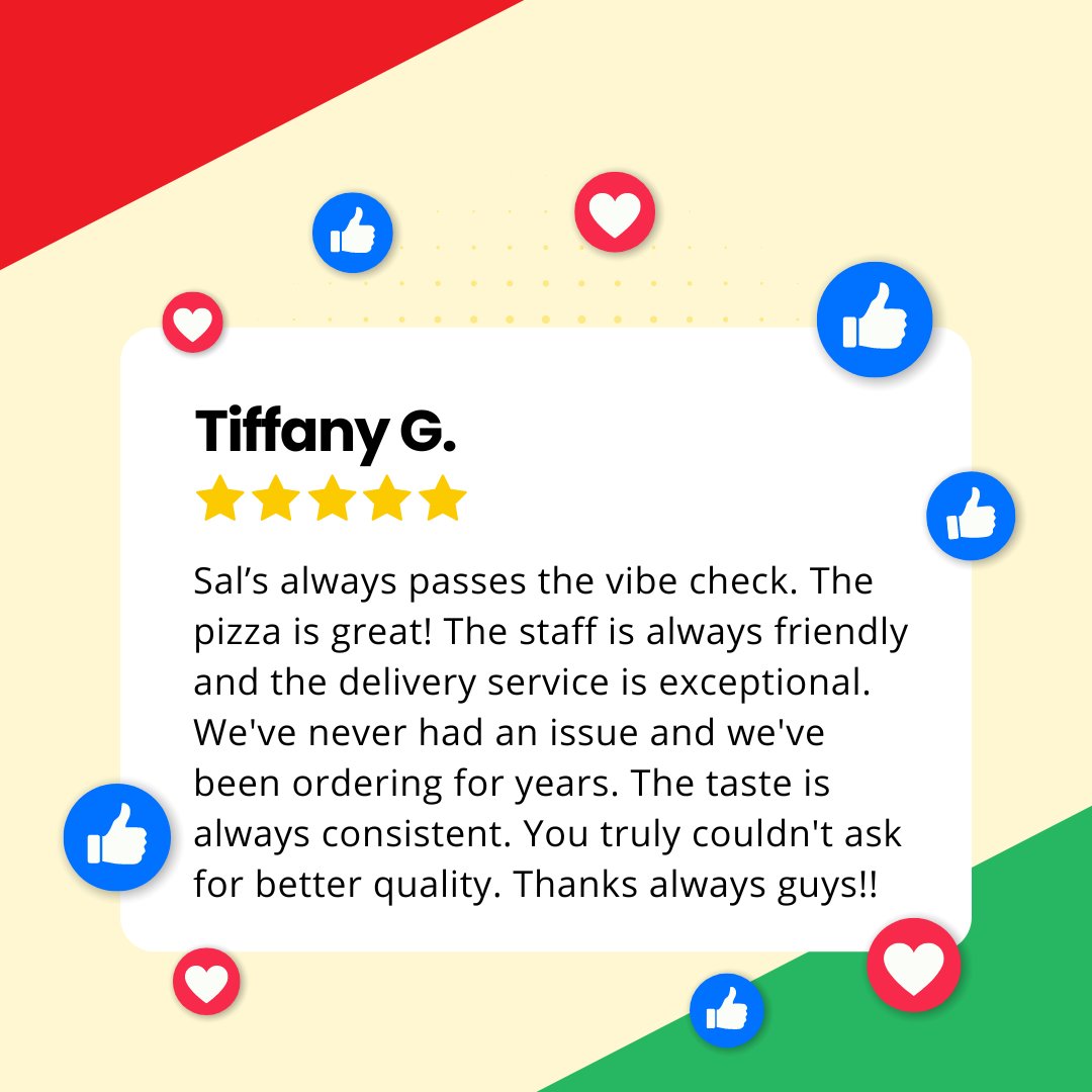 SalsPizzaCo's tweet photo. 🌟 Don't just take our word for it; our customers say it all. Thank you for sharing your experience, Tiffany! https://t.co/38j5G2bkNv
