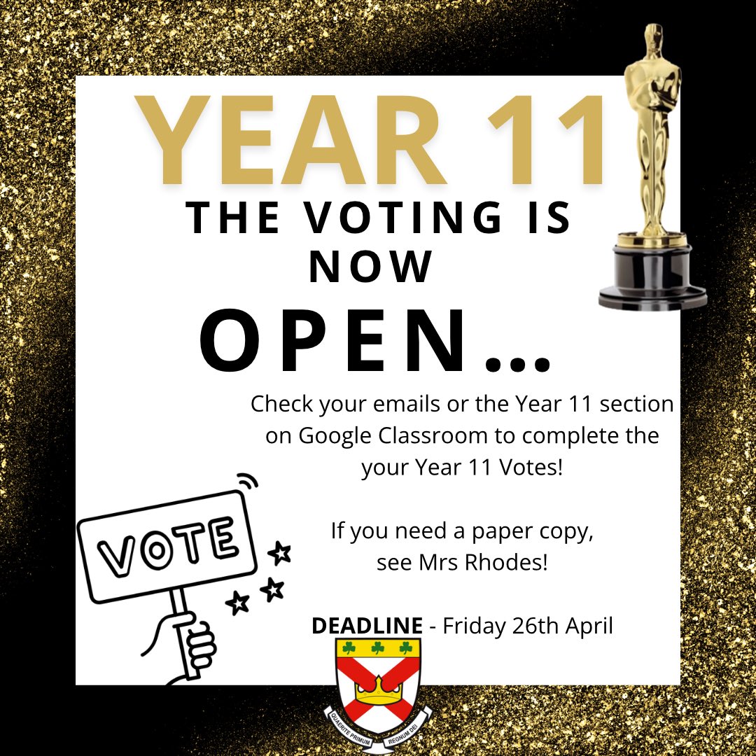 🌟🖤YEAR 11 VOTING🖤🌟 The voting has started! Check your emails or Google Classroom to complete the online form. Please see Mrs Rhodes if you need a paper copy! #stpatsfam #npcat #year11awards