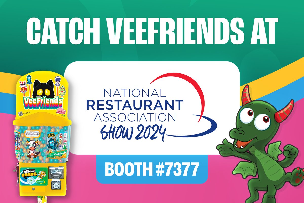 📢 VeeFriends is going to @NatlRestShow in Chicago! This B2B-focused event is a great opportunity for business owners looking to learn more about VeeFriends Vending! 🐈‍⬛ Booth: #7377 in the North Hall 📍 McCormick Place, Chicago, Illinois 🗓️ May 18th - May 21st 2024