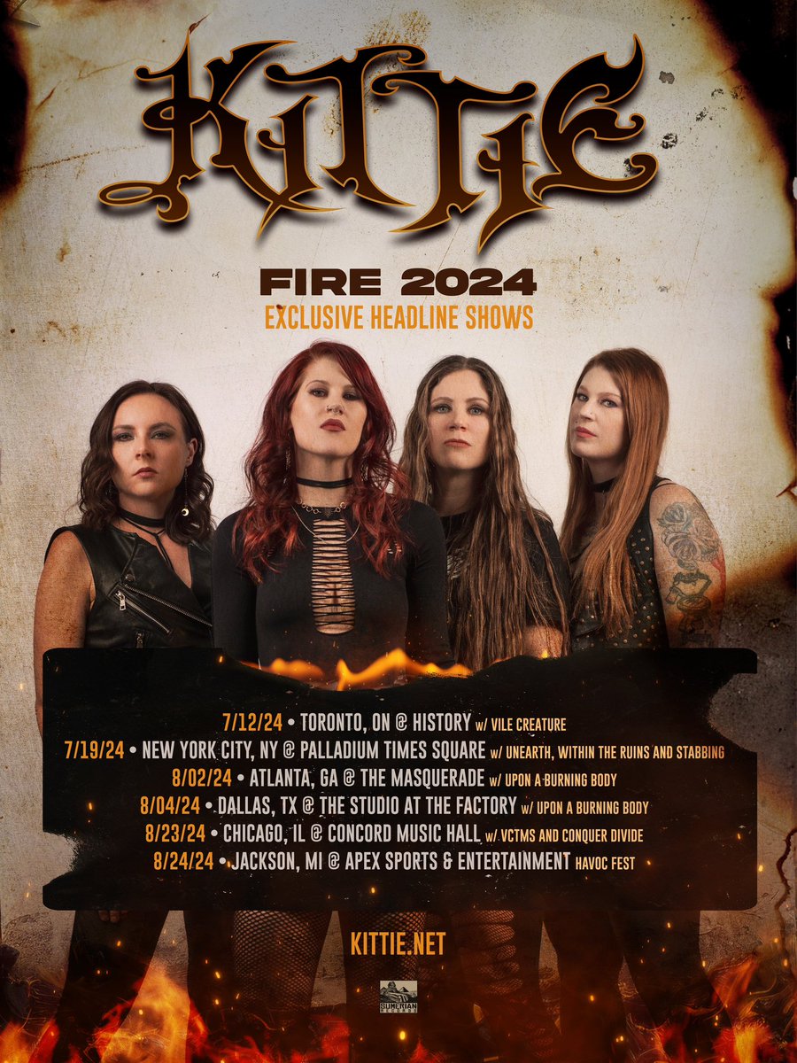 We are excited to announce a handful of exclusive headline shows in support of our forthcoming album. Pre-sale begins TOMORROW April 25th at 10AM local time, presale code: FIRE2024 🤫 Head to the newly resurrected KITTIE.NET for more info 🤘🏻
