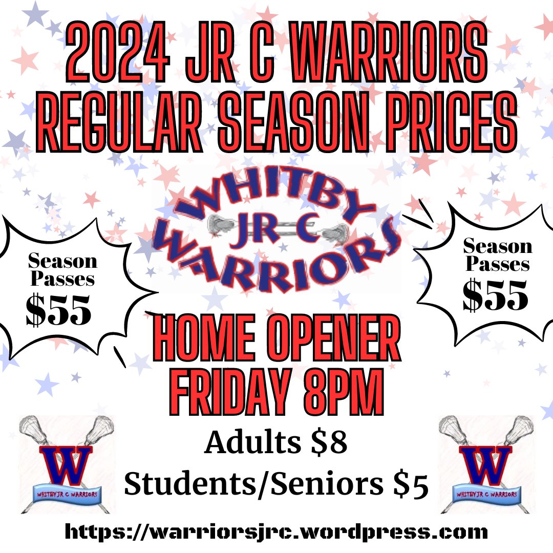 warriors_jrc's tweet photo. 2024 Ticket Prices

Adults $8
Students $5
Seniors (65+) $5
Kids 10 and Under FREE

Season Passes will also be available Friday Night at the Ticket Table for $55. https://t.co/w0a4tiqOVF