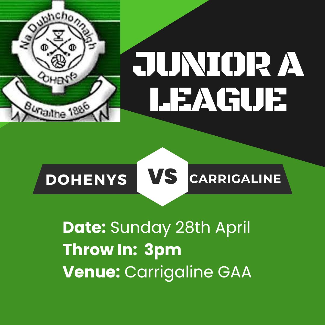 Junior A Ladies are in action again this weekend 🟢⚪️🟢⚪️ They play Carrigaline in Carrigaline at 3pm on Sunday !! Please come out to support the girls 🎉💪