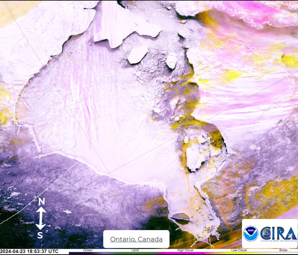 Extensive ice coverage is observed over Hudson Bay. Seen yesterday afternoon by NOAA-21 VIIRS.