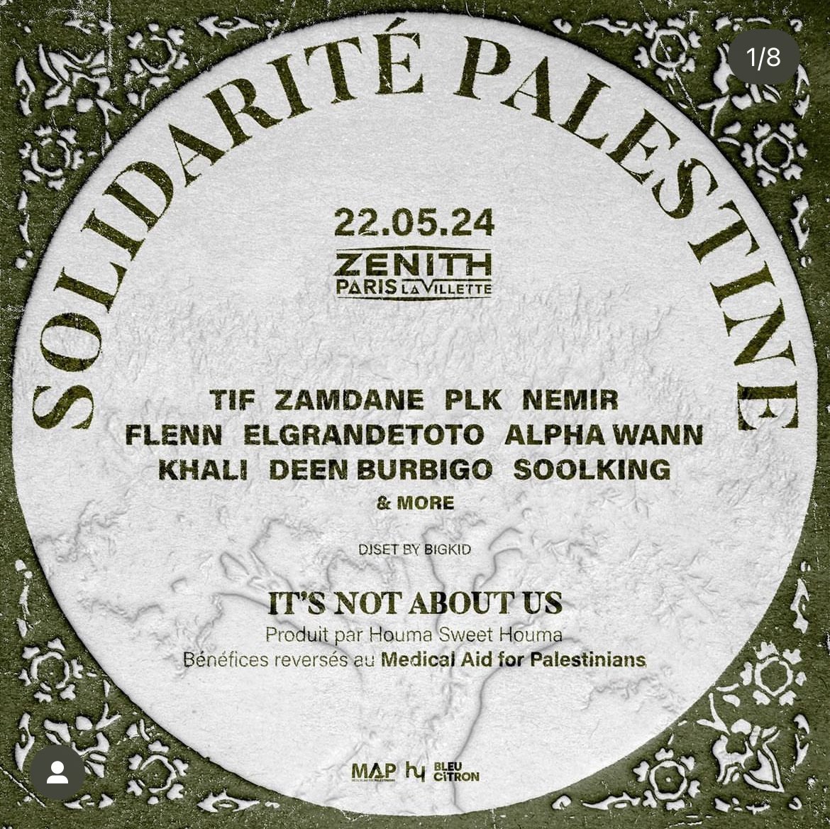 Big concert caritatif pour la Palestine ce 22 mai au Zénith de Paris ‼️ Chopez vos places ici 🇵🇸🤍 sites.weezevent.com/itsnotaboutus/