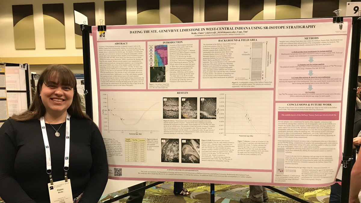 DePauwRockDoc's tweet photo. DePauw GEO students are doing great things! Join us in congratulating them on their successful presentations (talks and posters) at the NC-SC Joint GSA meeting this week in Springfield, MO. They also received travel grants from DePauw and GSA. @DePauwU @lisatoafault @geosociety https://t.co/yahFpgEWWC