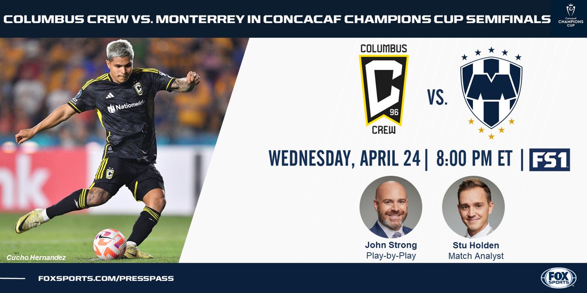 Tonight on @FS1, all eyes are on the @ColumbusCrew as they host mighty CF Monterrey in @TheChampions Semifinals! ⚽️: 8 PM ET | 🎙️: @JohnStrong - @StuHolden