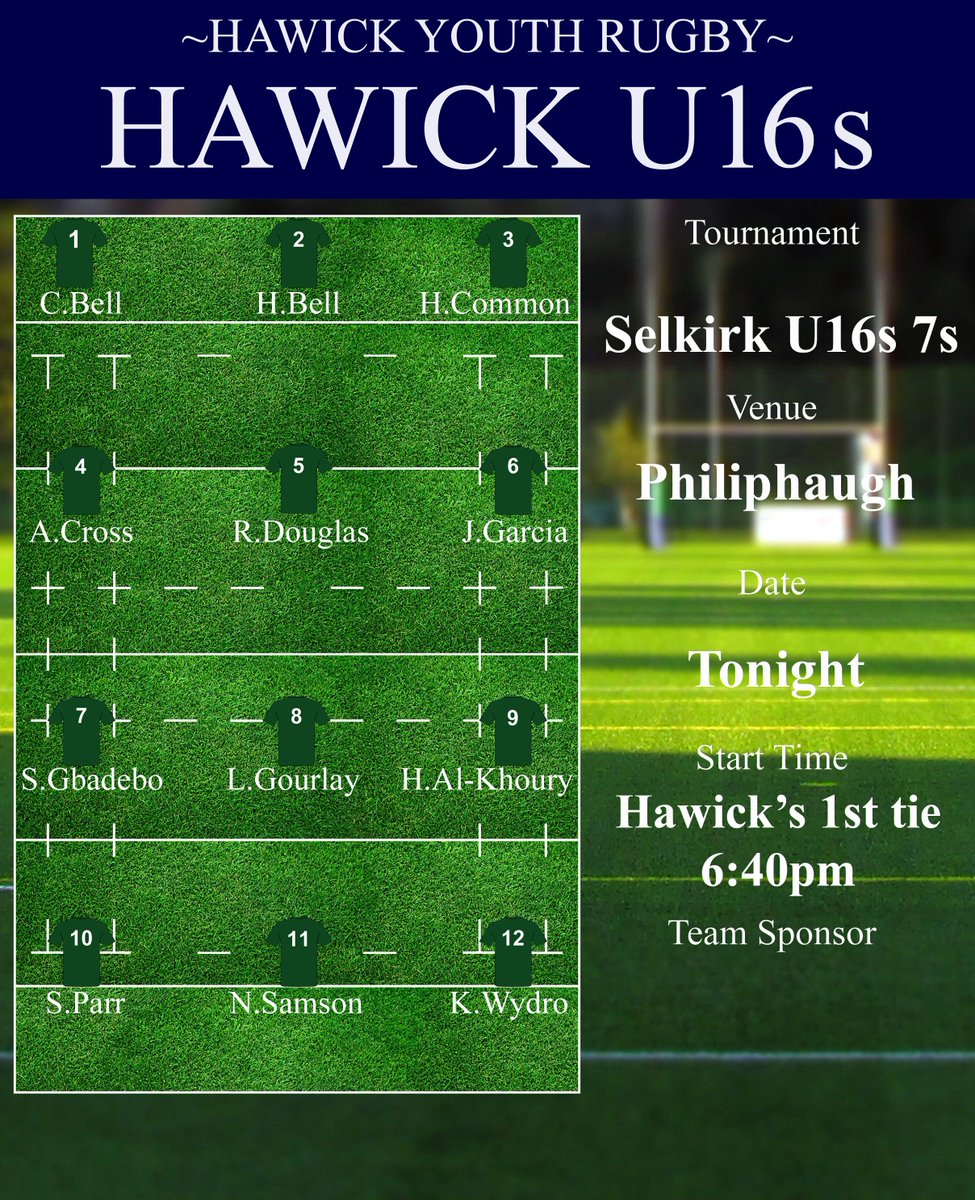 U16s at Philiphaugh Selkirk tonight, their first tie is 6:40pm. Go well lads 💪🏉💚 #HawickYouthRugby #BIHB #AONR