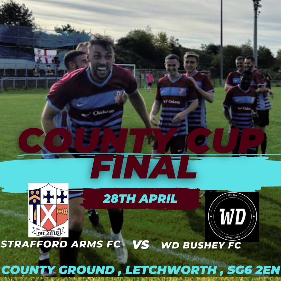 🏆 @HertfordshireFA County Cup Final 📆 Sunday 28th April ⚽️ vs. @wdfc19 📍 The County Ground, Baldock Road, Letchworth Garden City, SG6 2EN ⏰ 3.00pm UP THE STRAFF