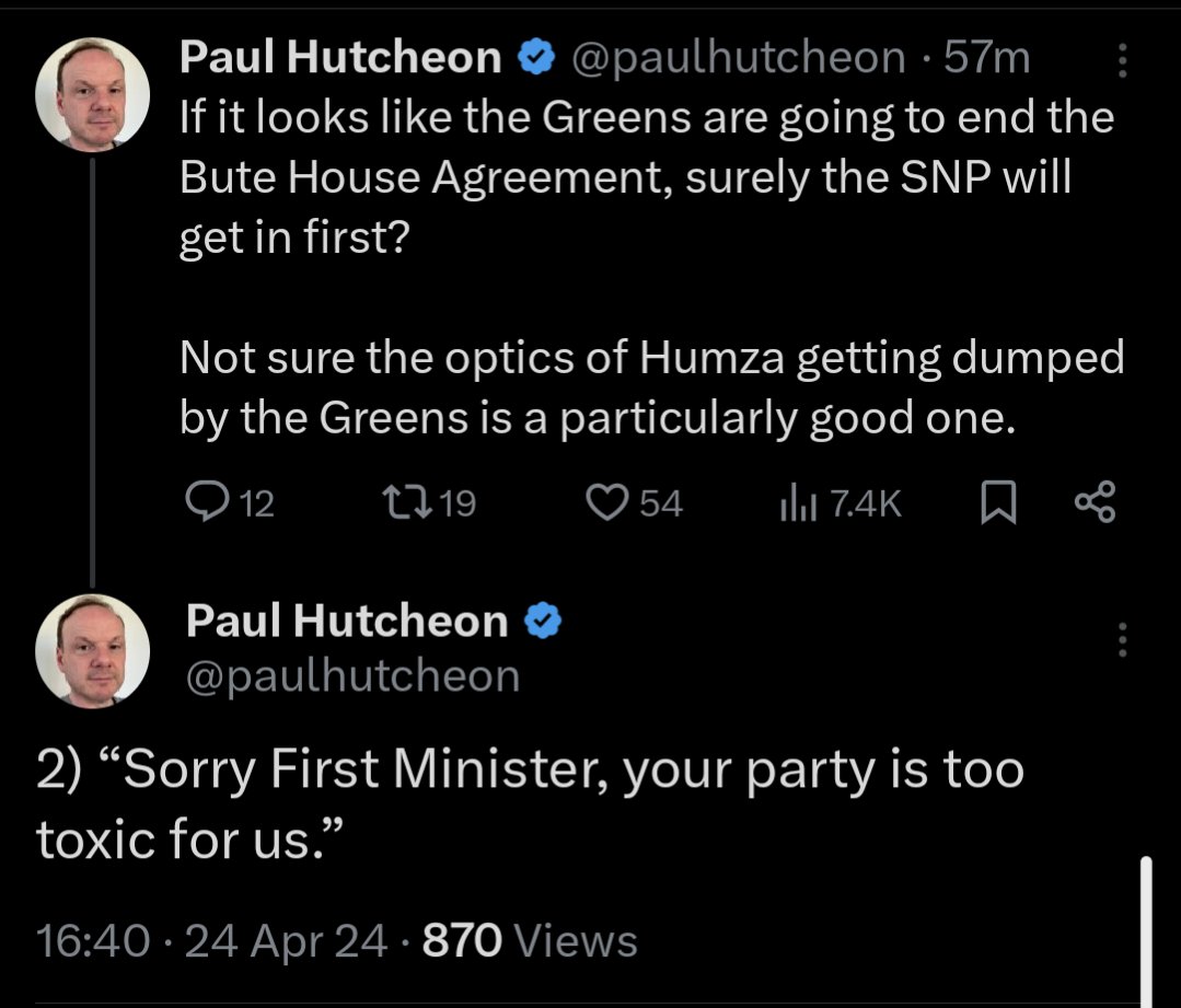 The state of coverage of Scottish politics. Here's The Daily Record's Paul Hutcheon just imagining quotes someone unspecified might possibly say. It's like having Doris Stokes reporting the 'news' - actually laughable.