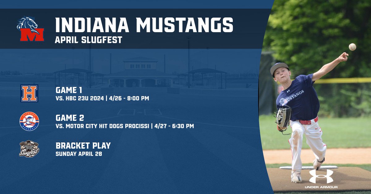 Jumping right back into it with the April Slugfest this weekend! Will be under the lights Friday night in Kokomo and Grand Park on Saturday evening.

<a href="/1MustangsNation/">Indiana Mustangs</a> @RoundtripperAca <a href="/Bullpenevents/">Bullpen Tournaments</a> #MustangsNation