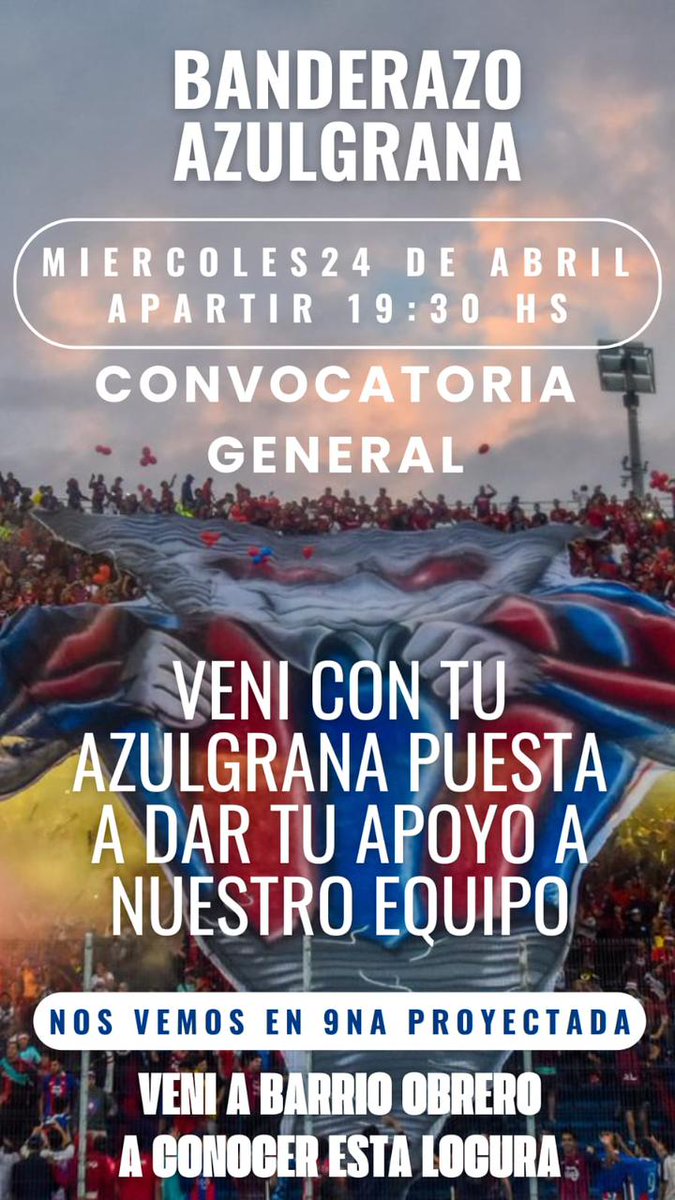 Queremos invitar a todos los CERRISTAS para el banderazo convocado hoy, 19:30 hs. En 9na. Alentar a nuestros jugadores para el partido de mañana.. que sientan que el pueblo esta con ellos y que tenemos que ganar como sea!!!💪🏼
#LosDueñosDeLaFiesta 🎉🎊🔴🔵