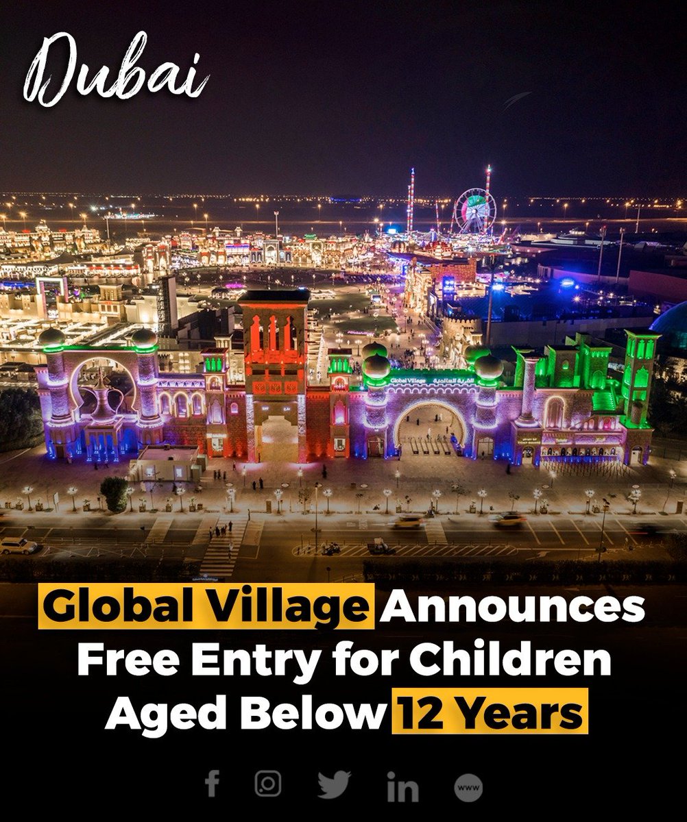 Global Village in Dubai is offering free entry to children aged 12 and under until the end of its current season, which concludes on April 28. 

#UAE #Dubai #Globalvillage #Ticket #Children