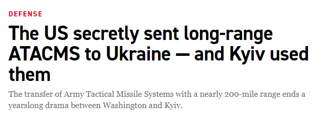 According to Politico, the US approved the delivery of 300-kilometer range ATACMS missiles to Ukraine in March, which Ukraine has already employed twice. Additional 300-km range ATACMS will be included in the new aid package signed today. @alexbward politico.com/news/2024/04/2…