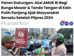 maystyv's tweet image. Panen Dukungan: Aksi AMUK RI Bagi Bunga Mawar &amp;amp; Tanda Tangan di Kain Putih Panjang Ajak msyrkt Bersatu Setelah Pilpres 2024 koma.id/2024/04/24/pan…