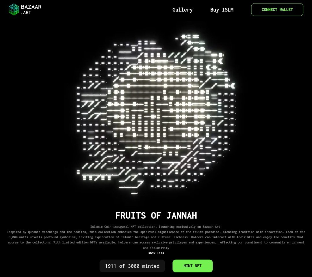 Have you participate the mints of
@Islamic_Coin #fruitsofJannah NFTs collection collaboration with @NFTBazaarArt, the premier NFT marketplace on @The_HaqqNetwork
🌐 jannahfruits.bazaar.art #IslamicCoin #NFTGiveaway #NFTCollection #NFTMarketplace #NFTCommmunity #EarthDay #Crypto