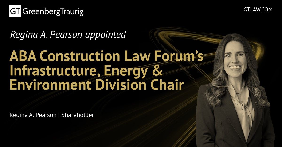 #GTAustin Shareholder Regina Pearson was appointed incoming chair of the American Bar Association Construction Law Forum’s Infrastructure, Energy, and the Environment Division. The appointment took place at the ABA Construction Law Mid-Winter Meeting. Congratulations! #GTLawWomen