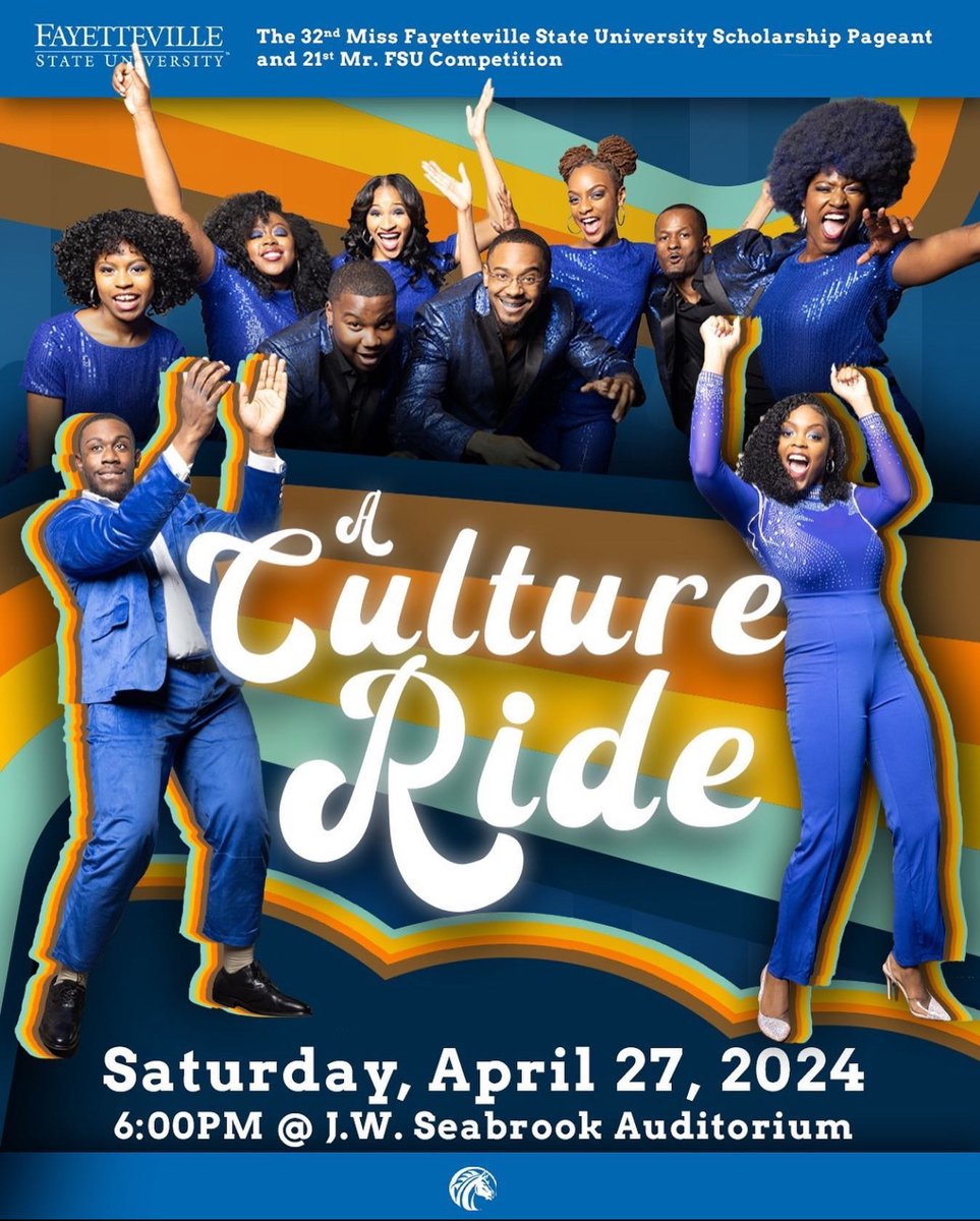 Hold onto your seats! The 32nd Miss FSU Scholarship Pageant and the 21st Mr. FSU Scholarship Competition is taking us on a Culture Ride! 🗓️ April 27th ⏰ 6:00 p.m. 📍 J. W. Seabrook Auditorium Read More Here: bit.ly/44gauRr #FayState #MissFSU #MrFSU #AreYouIn