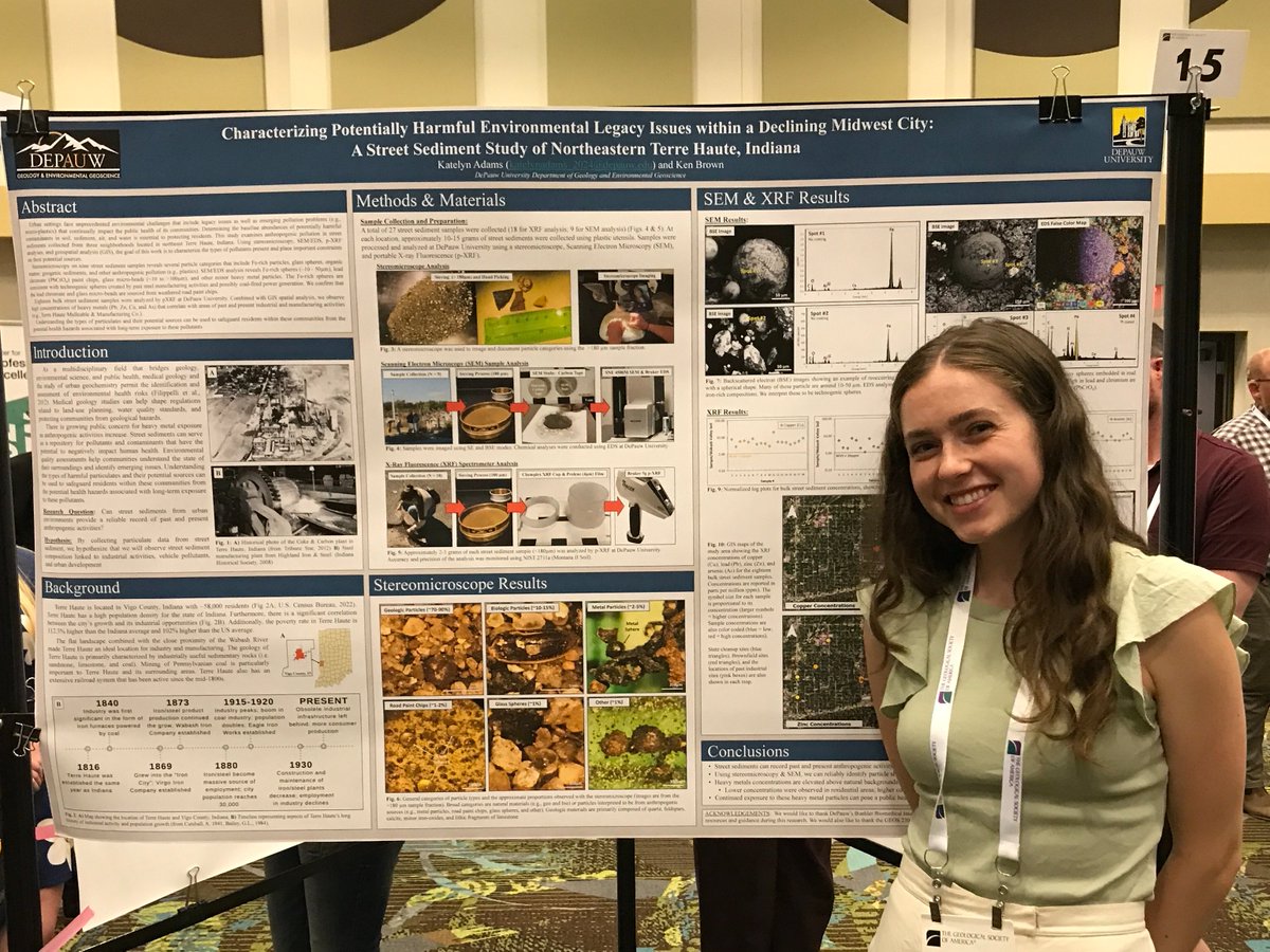 DePauwRockDoc's tweet photo. DePauw GEO students are doing great things! Join us in congratulating them on their successful presentations (talks and posters) at the NC-SC Joint GSA meeting this week in Springfield, MO. They also received travel grants from DePauw and GSA. @DePauwU @lisatoafault @geosociety https://t.co/yahFpgEWWC