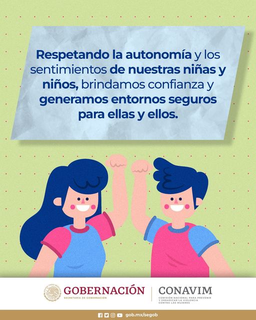 Las infancias son seres libres e independientes 🩷, es nuestro deber educarlos en espacios seguros que les permitan crecer 🌱 y desarrollarse de manera positiva.
@SRE_mx @CONAVIM_MX