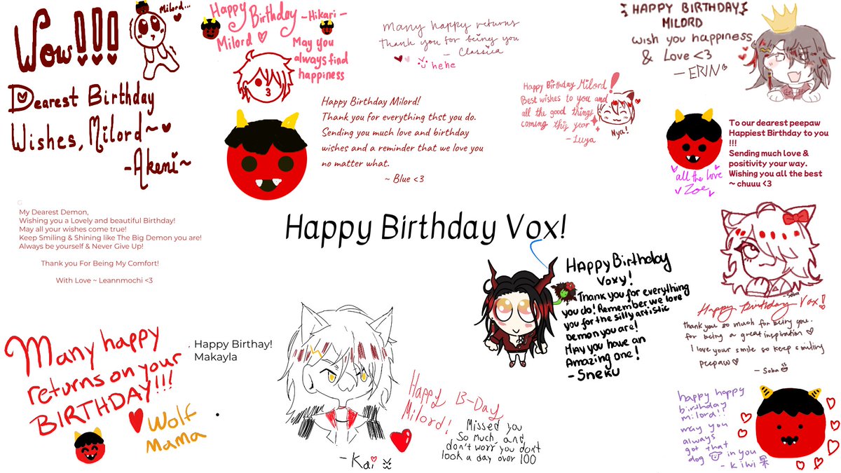 kiwiww76's tweet photo. Happy Birthday Milord! Kindred have a lot of sweet messages and cute drawings for you, we hope that you can feel how much you're loved today and every day~ ❤️ #AkumaClanniversary2024 https://t.co/RVcKsZvreL