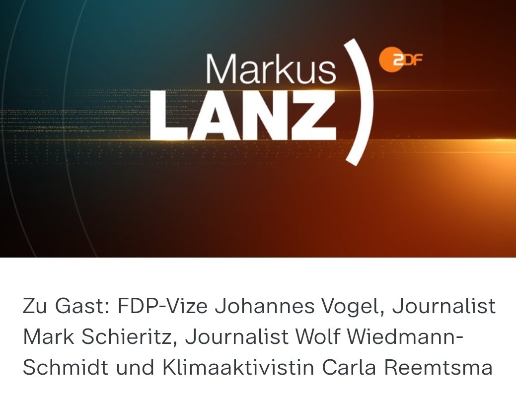 📺Heute Abend sind das die spannenden Gäste bei Markus #lanz um 23:15 Uhr im @ZDF @carla_reemtsma , @johannesvogel , @schieritz und @schmidtwolf