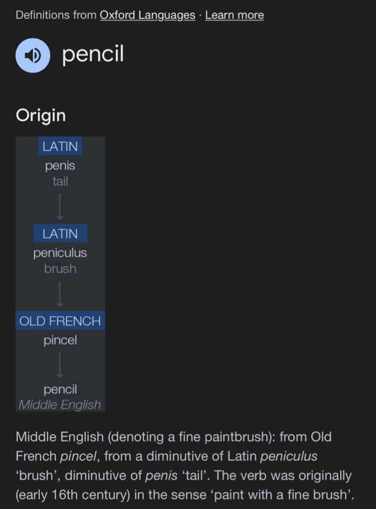 I just discovered that the word pencil is derived from p e n i s and I find that incredibly fascinating