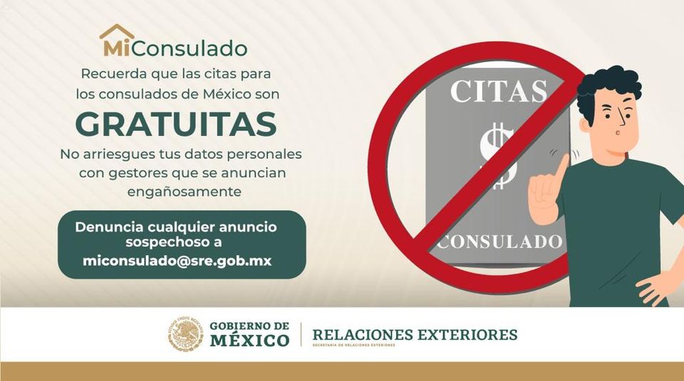 ¡No arriesgues tus datos! 🤨 Recuerda que las citas son totalmente gratuitas, no pagues a gestores, ni aceptes servicios a cambio de cuotas voluntarias ❌. Denuncia este tipo prácticas para erradicarlas. @SRE_mx