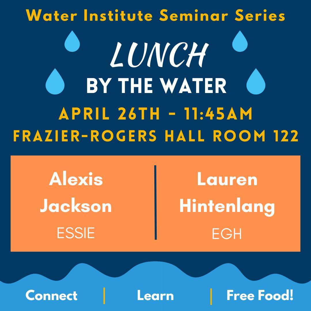 Don't miss out on the @ufwater's Lunch by the Water Seminar on April 26 at Frazier-Rogers Hall Room 122 or online via Zoom! Join Alexis Jackson as she delves into hydrology and soil organic carbon storage. Come network, share insights, and be a part of advancing water science!