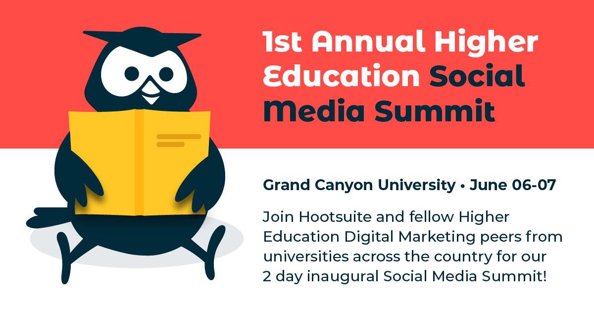 JamieKdotca's tweet photo. Guess what? You're Invited to Hootsuite's 1st Annual Higher Education Social Summit with Grand Canyon University on June 6 - 7 in Phoenix, Arizona 🎓

Ready to connect in person, foster ongoing education, and support your professional growth? RSVP here: https://t.co/SQ2trBz7nI https://t.co/DcohVKT2XM