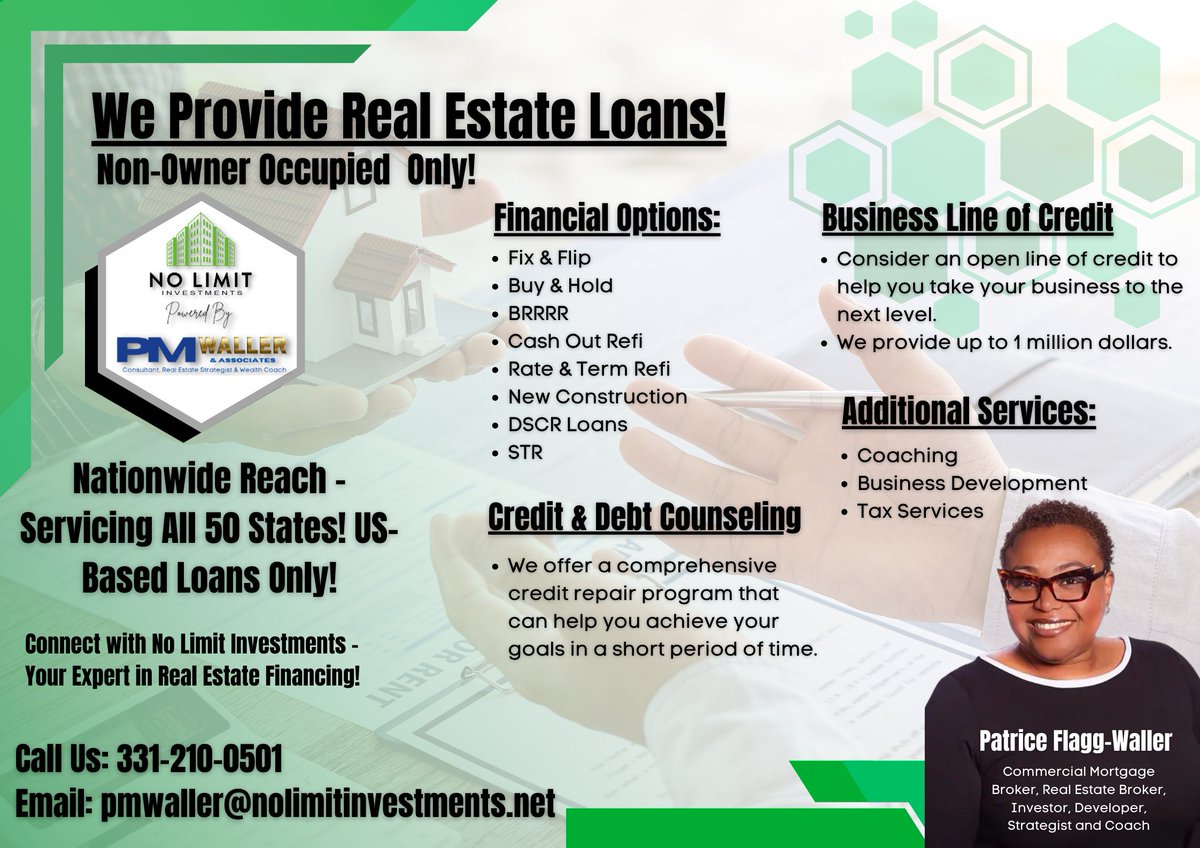 Looking to buy a new home or invest in real estate? 

Let us help you secure the financing you need. Contact our team at No Limit Investments for personalized loan options and competitive rates.

#realestateloans #loans #hardmoney #privatemoney