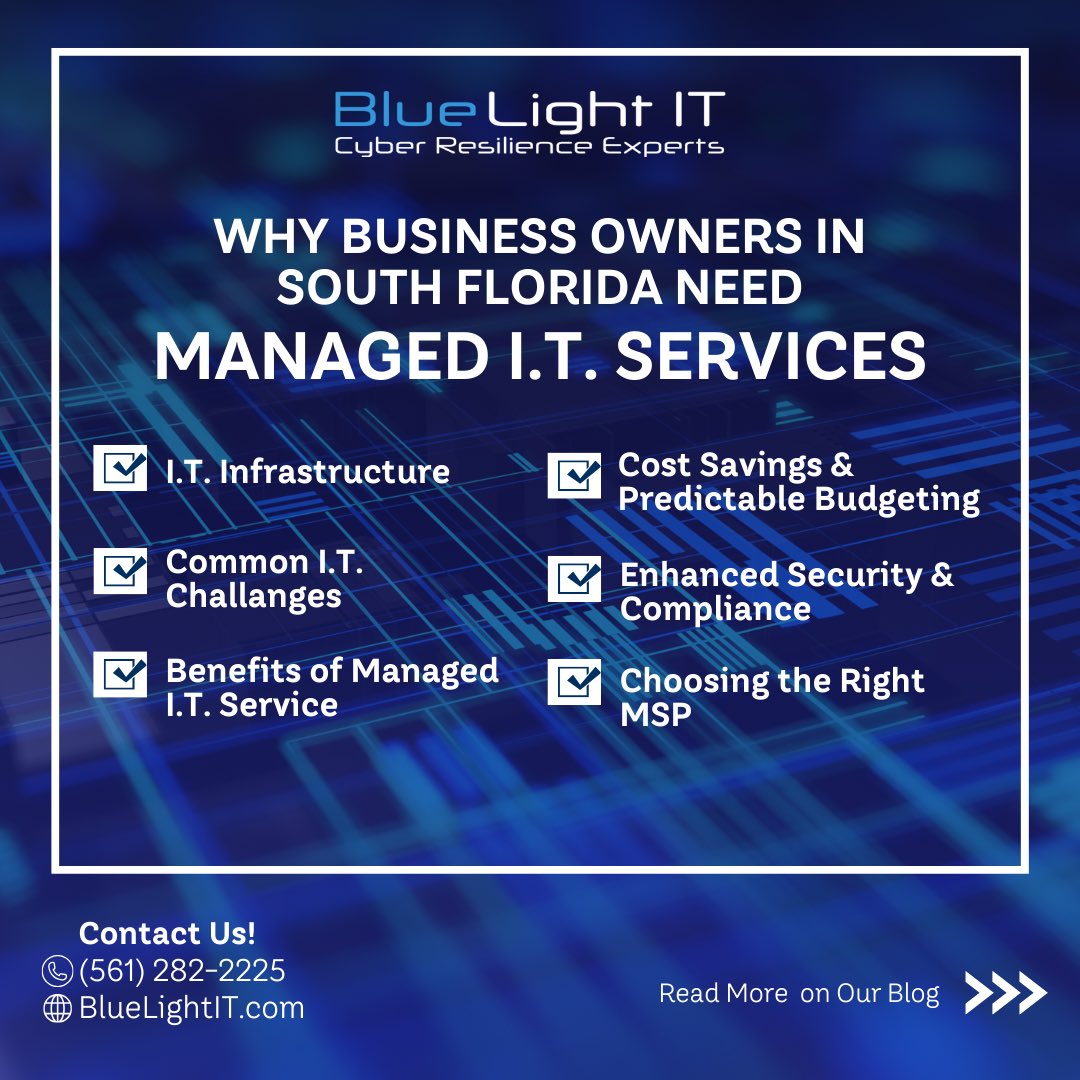 bluelightit's tweet photo. Access the power of seamless operations and sustained growth with Blue Light IT's Managed I.T. Services. From cybersecurity solutions to cloud computing, we've got you covered. 

Read our full blog: https://t.co/Zoo2Y2pj6Z 

#ManagedIT #CyberSecurity #DataSecurity #CyberAwareness https://t.co/JuyUFsWMqO
