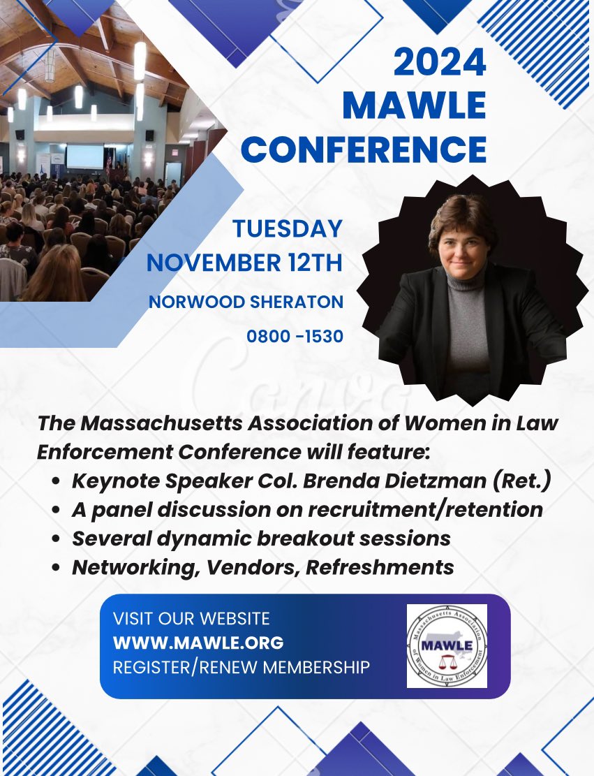 2024 #MAWLE Conference will be here before you know it! Save the date. Registration will be open soon. We are very excited for what we have lined up. Spoke to Brenda Dietzman yesterday & she is fired up too! 🔥 #police #corrections
