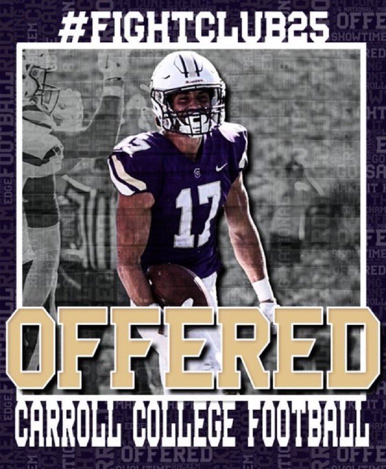 After a great call with <a href="/CoachTPurcell/">Coach Troy Purcell</a> I’m excited to receive an offer from <a href="/FootballCarroll/">Carroll College Football</a> 🐶
<a href="/RandyBandelow/">Coach Randy Bandelow</a>