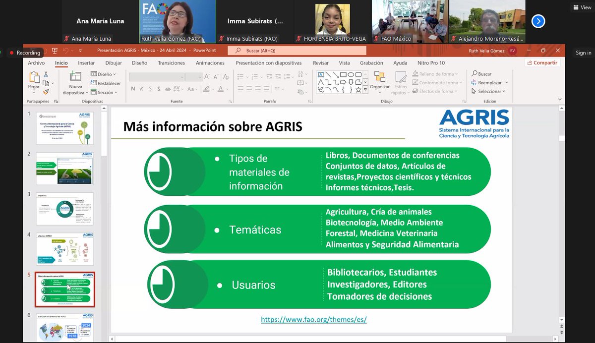 Presentamos a instituciones mexicanas productoras de información técnica y científica agrícola, el Sistema Internacional de Información de Ciencia y Tecnología Agrícola #AGRIS y el Tesauro Multilingüe #AGROVOC para promover su participación y utilización en 🇲🇽