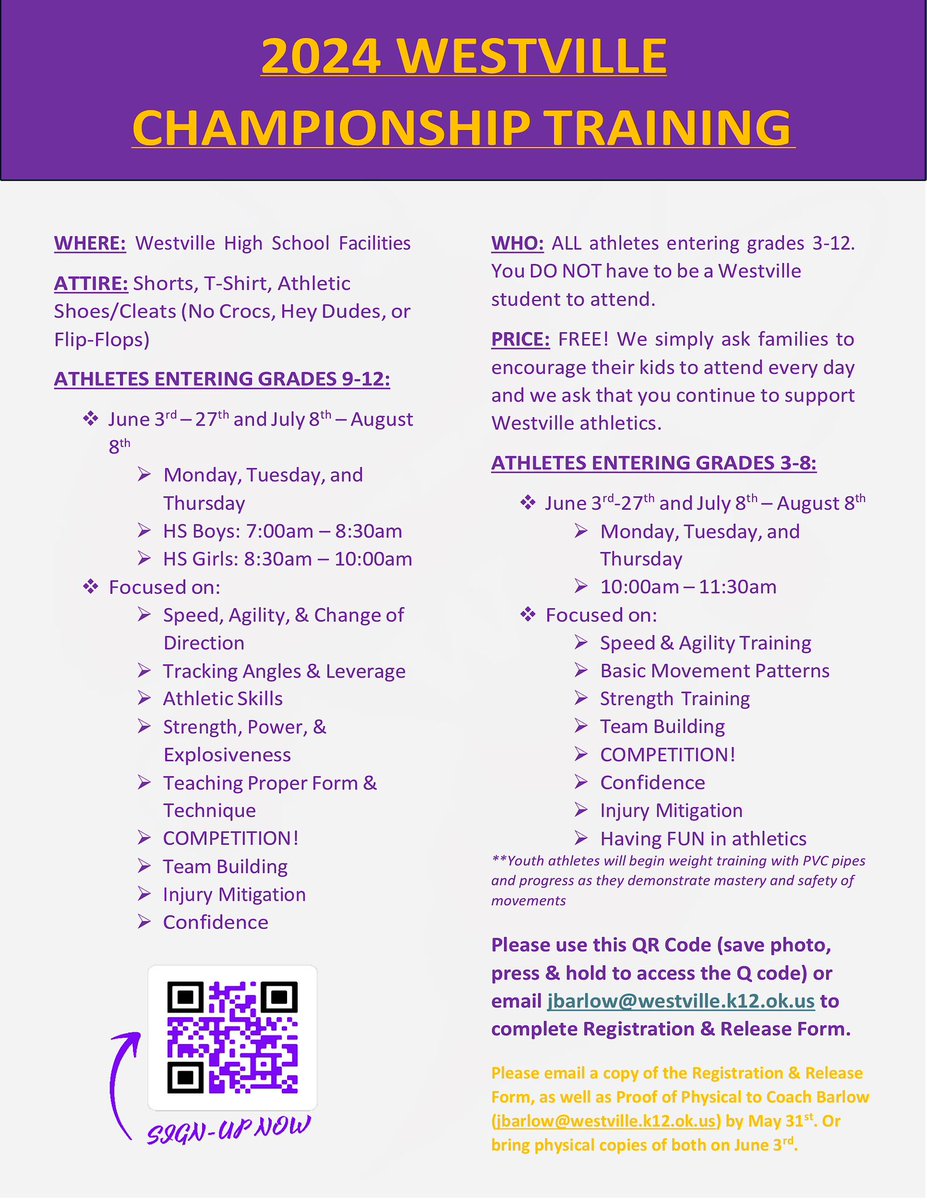 We would like to invite all athletes entering grades 3-12 to attend our 2024 Championship Training Camp. This is a great opportunity for athletes to continue their athletic development, work together as a team, COMPETE, gain confidence, &amp; prepare for their upcoming seasons.