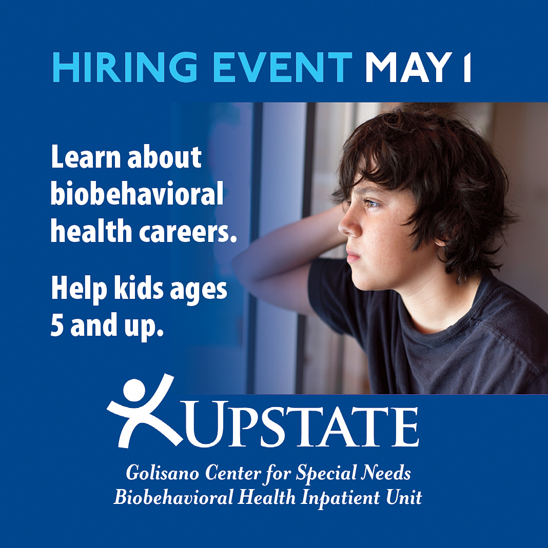 We're hiring! The Upstate Center for Children’s Behavioral Health is opening this summer. The BBHU is the first facility of its kind in New York state. Join us for a hiring event on May 1st from 2-6PM to learn about the facility and job openings. bit.ly/4d5TzFv