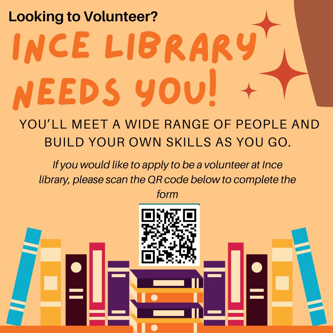 INCE LIBRARY NEEDS YOU!📚 Apply to be a volunteer at Ince library (WN2 2DJ), build your customer service skills & meet new people. To express your interest please complete the form via this link...... forms.office.com/e/6X06HGHBbG?o… or scan the below QR code 👇 #libraryvolunteers