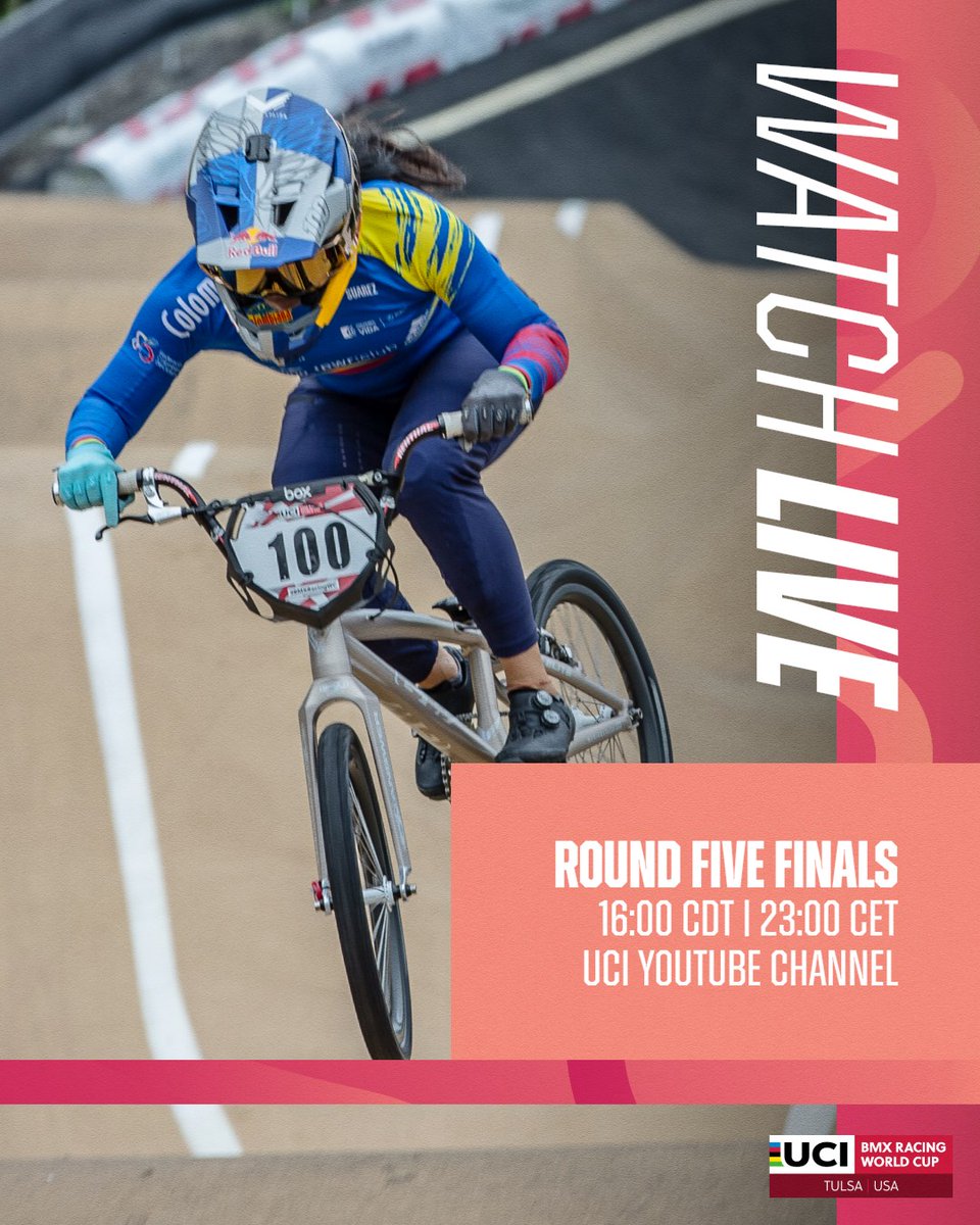 Round Five, let's get it. 🔥

Watch all the racing from Tulsa 🇺🇸 as it unfolds live on the UCI YouTube channel from 16:00 local time. 📺

Tune in here. 👉 youtube.com/watch?v=zMKld2…

#BMXRacing #BMXRacingWC