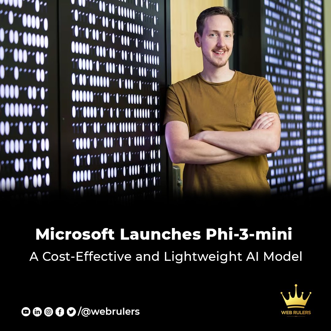 webrulers's tweet photo. Microsoft introduces Phi-3-mini, a groundbreaking lightweight AI model. With affordability and innovation at its core, this marks the dawn of a new era in AI technology. Stay tuned for the future of tech! 

#Microsoft #AIInnovation #Phi3Mini https://t.co/B78ydLvYuW