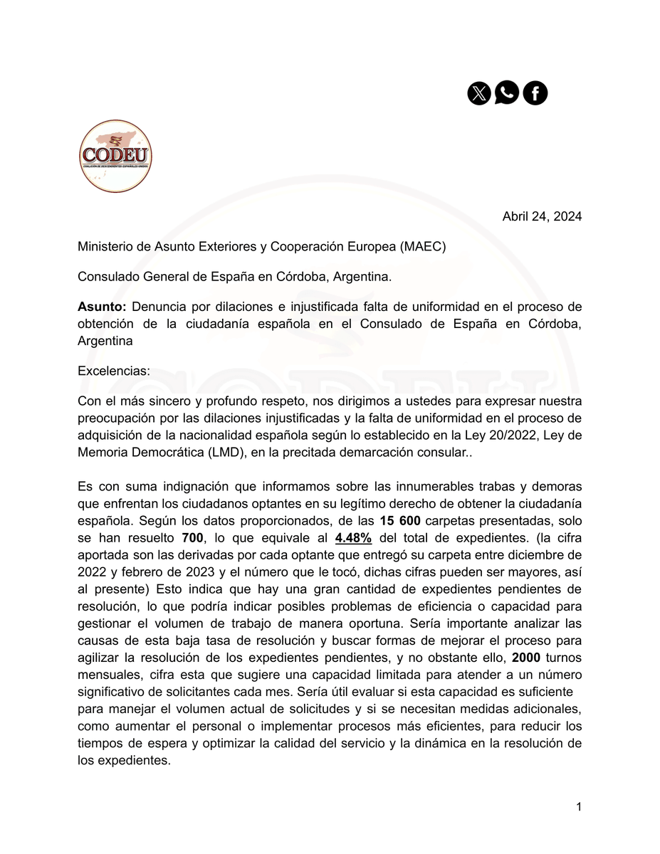 codeunidos's tweet photo. Llamamos la atención al Consulado General de España en Córdoba para que deje de poner trabas y demoras a la comunidad de descendientes optantes a su legítimo derecho a la nacionalidad española en su demarcación. 🇪🇸 📢@avtorresp @MAECgob @felixbolanosg @justiciagob @Crecordobaarg https://t.co/GEnhdY1DxM
