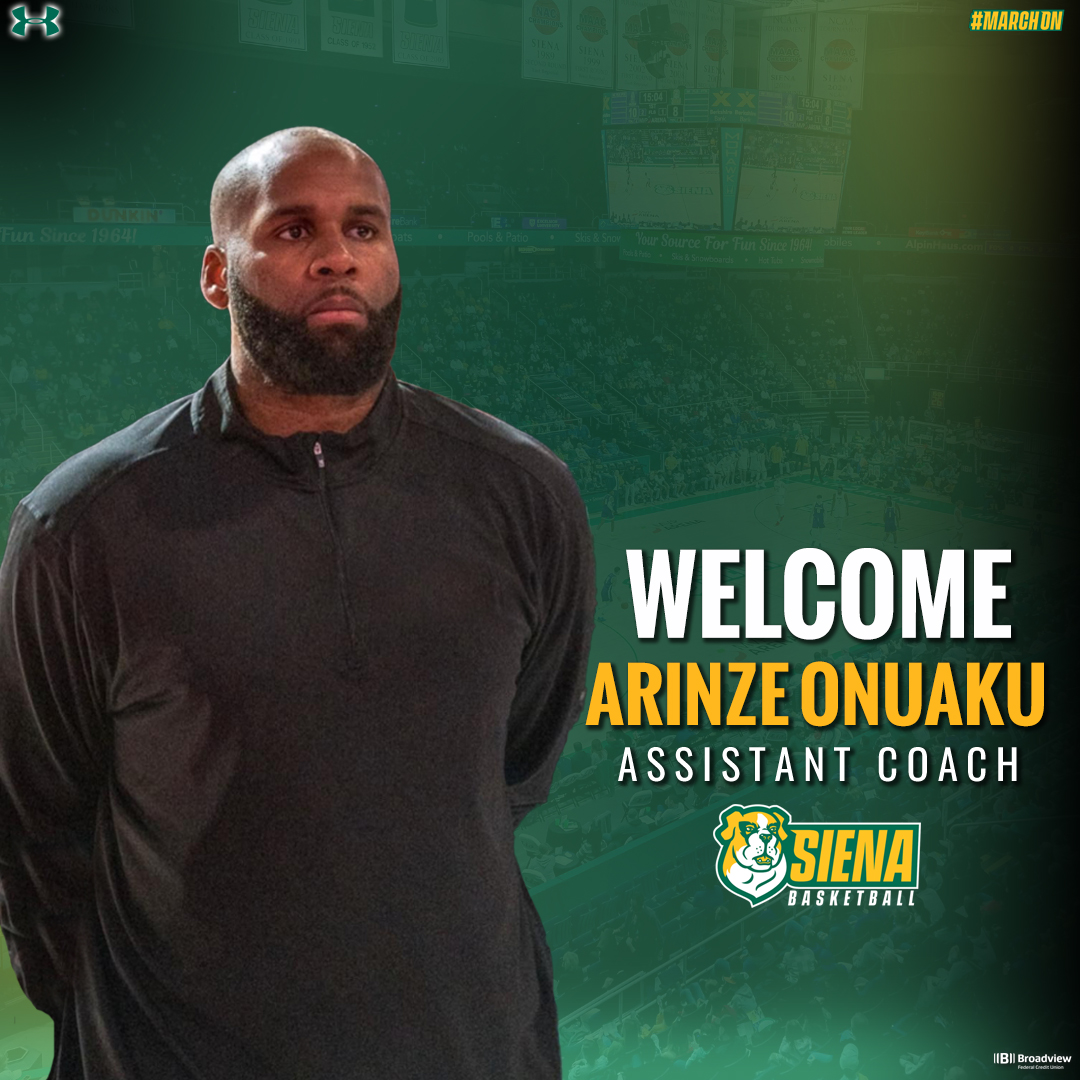 🏀 Next 🆙 Excited to introduce the third staff hire for @Coach_McNamara, Arinze Onuaku Welcome, Coach Onuaku! 📰 t.ly/IMb-z #MarchOn x #SienaSaints