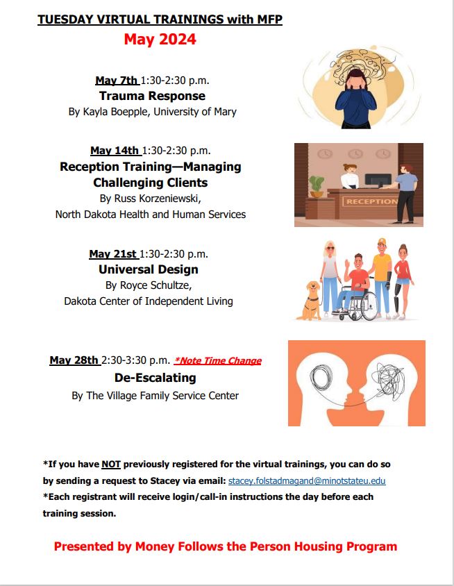 NDCPDatMSU's tweet image. Join us on Tuesday in May 2024 for a virtual training on the Money Follows the Person Housing Program! We're excited to have you learn more about this initiative. #MoneyFollowsThePerson #HousingProgram #VirtualTraining
