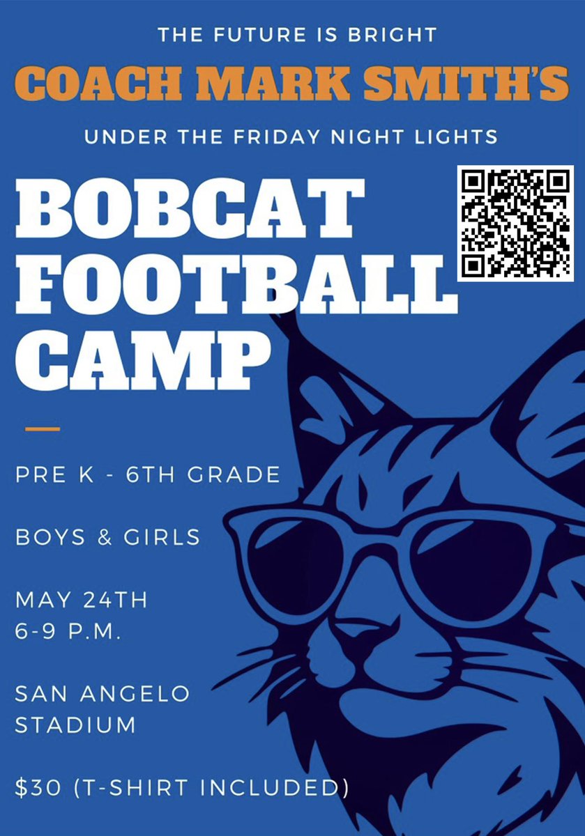 Calling all Little Bobcats! Come join us for a night of fun under the Friday Night Lights in San Angelo Stadium May 24th. @AngryOrangeFB