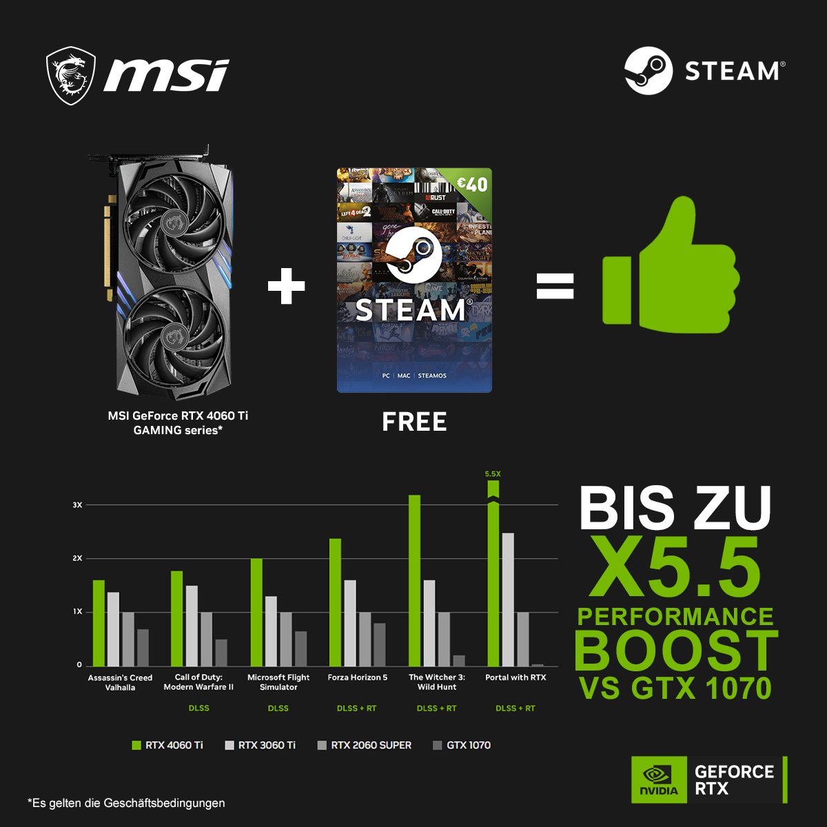 Solltest du noch zögern, dein Setup zu verbessern: Jetzt ist die perfekte Gelegenheit! Schnapp dir 40 € Gratis Steam und einen Rabatt auf unsere RTX 4060Ti Gaming 😎 msi.gm/SF809100 *Geschäftsbedingungen gelten.