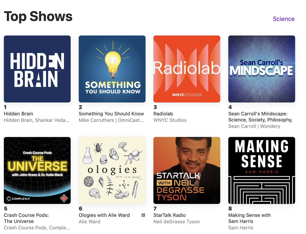 Pretty cool to be in @ApplePodcasts's Top 5 Science shows!!!! Listen wherever you get your pods. (Thanks to the brilliant @AstroKatie!)