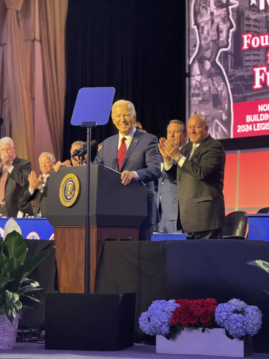 .@POTUS during the #NABTU2024 Leg Conf: 'A job is a lot more than a paycheck, it's about dignity, it's about respect. When I look at the economy I don't see it from Mar a Lago, I see it from Scranton. It's either Scranton values or Mar a Lago values.' @NABTU @WhiteHouse